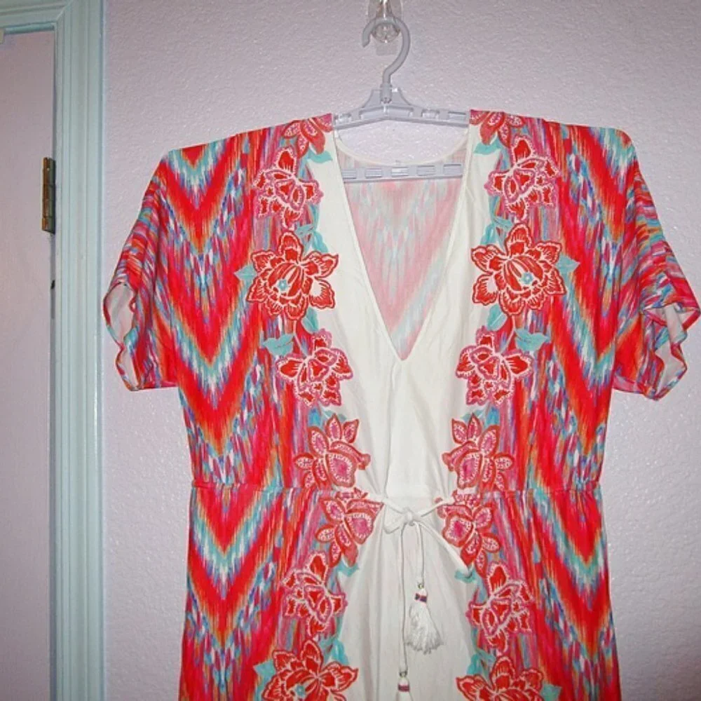 Coco Reef Beach Dress Size S Swim Cover Up Crochet Kimono Caftan Resortwear NEW